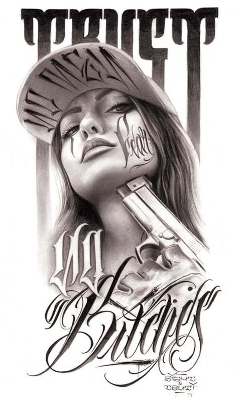 Mujeres Tattoo, Chicano Tattoos Sleeve, Catrina Tattoo, Skull Girl Tattoo, Girl Face Tattoo, Gangsta Tattoos, Chicano Style Tattoo, Prison Art, Cholo Art