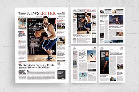 Sports Newsletter, Sports Newspaper, Newspaper Design Layout, School Newspaper, Newsletter Layout, Club Magazine, Newspaper Layout, Logo Reference, Newspaper Template