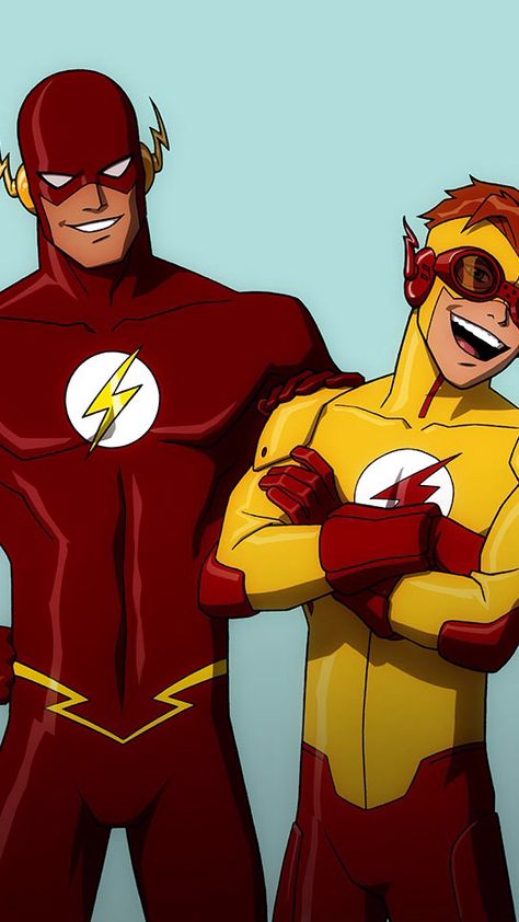 Flash (Barry Allen) and Kid Flash (Wally West) Flash Comics, Flash Barry Allen, Fictional Character Crush, Teen Titan, Univers Dc, Wally West, Kid Flash, Joker Art, Fastest Man