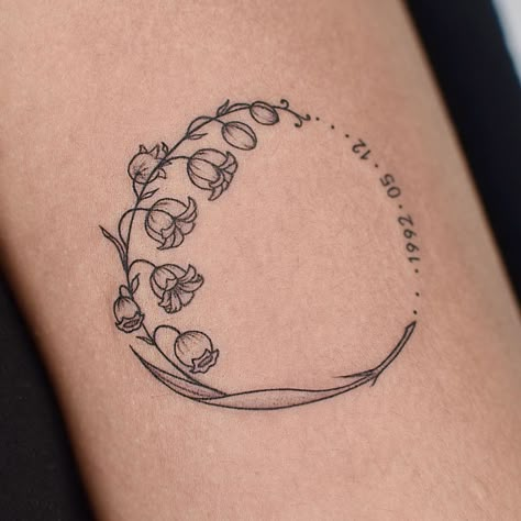 290+ Best Lily of the Valley Tattoo Designs With Meanings (2022) - TattoosBoyGirl Tattoos Moon, 27 Tattoo, Konkuk University, Circle Tattoo, Circle Tattoos, Moon Tattoos, Tattoos Arm, Birth Flower Tattoos, Lily Tattoo