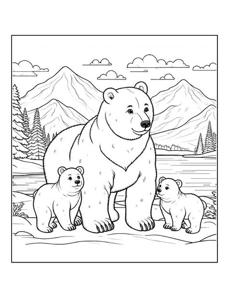 Polar Bear Coloring Sheet, Cute Arctic Animals, Arctic Animal Coloring Pages Free, Alaska Coloring Pages, Arctic Animals Coloring Pages, Kids Winter Coloring Pages, Polar Bear Pictures, Bear Coloring Pages Free Printable, Thematic Art