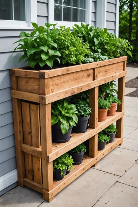 Elevate your outdoor space with these 20 stunning DIY planter box ideas! From rustic wood to modern metal, discover inspiration for your garden and learn how to create your own unique planters to showcase your favorite flowers and herbs. Start building today! Wood Herb Planter, Wine Box Planter, Herb Garden Ideas Outdoor Backyards, Pallet Raised Garden Bed Diy, Plant Box Outdoor Garden Ideas, Indoor Planter Box Ideas, Diy Herb Garden Outdoor, Plant Box Diy, Diy Herb Planter