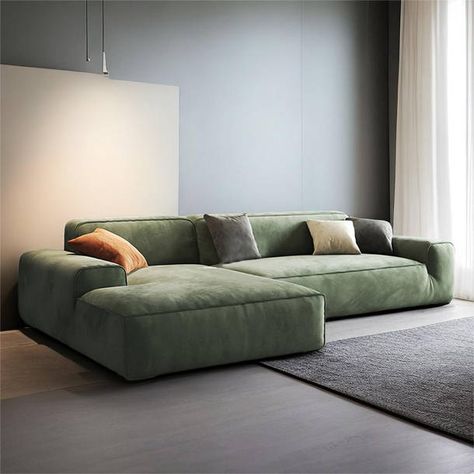 ABPEXI 2 - Piece Upholstered Sectional | Wayfair Sofas Ideas Living Room Wooden, Nyc Loft Aesthetic, Mint Green Couch, Boxy Sofa, Small Apartment Sectional, Sage Green Couch, Olive Green Couch, Best Sofa Designs, Atl Apartment