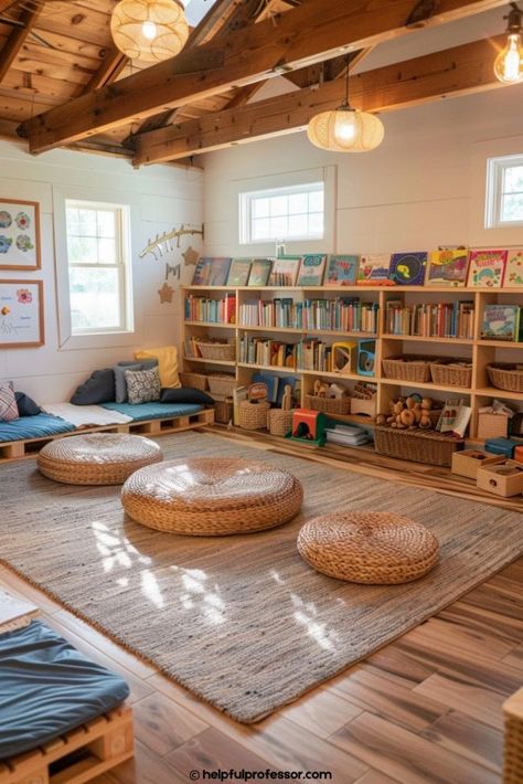 Montessori School Room, Homeschool Rooms Ideas, Homeschool And Playroom Ideas, Waldorf Homeschool Room, Homeschool Room Ideas Preschool, Homeschool Room Ideas Classroom Setup, Montessori School Design, Homeschool House, Montessori Classroom Layout