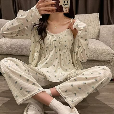 Cute Pyjamas, Ladies Pajamas, Pijamas Women, Floral Pajama Set, Cotton Pajamas Women, Egirl Clothes, Cute Pajama, Pajama Fashion, Homewear Woman