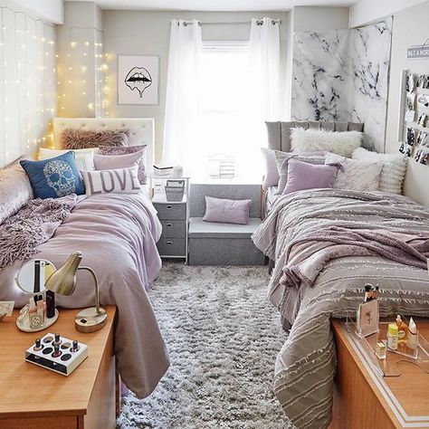 Purple reigns www.dormify.com Purple Dorm Rooms, Purple Dorm, College Bedroom Decor, Bohemian Bedrooms, Shared Girls Bedroom, College Room Decor, College Dorm Ideas, College Bedroom, Dorm Room Inspo