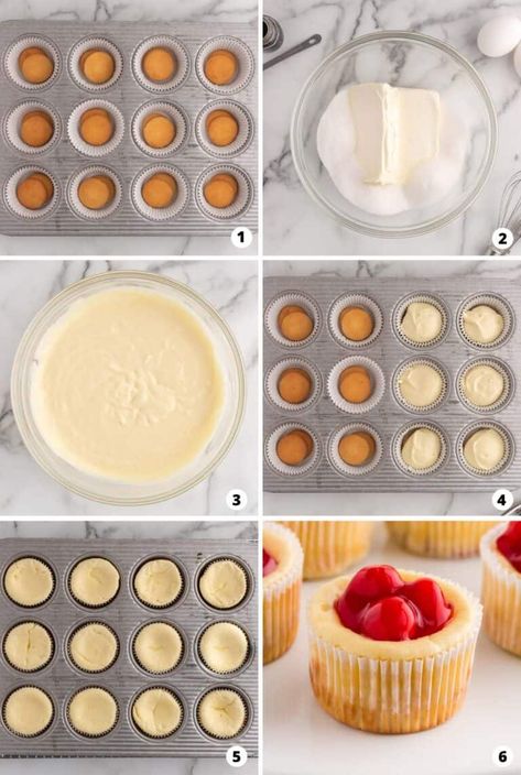 Mini Cheesecakes w/ Vanilla Wafers (5 ingredients!) - I Heart Naptime Mini Cheesecakes With Vanilla Wafers, Vanilla Wafer Dessert, Vanilla Wafer Recipe, Easy Mini Cheesecakes, Mini Cheesecake Cupcakes, Mini No Bake Cheesecake, Mini Cherry Cheesecakes, Christmas Setup, Pie Ideas