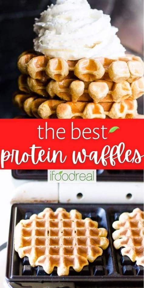 Protein Waffles are made with plant based protein powder, Greek yogurt, eggs, oats and no flour or added sugar. This protein waffle recipe is super easy to make and even more delicious to eat. Protein Waffles No Egg, Vanilla Protein Waffles, High Protein Snacks Healthy Greek Yogurt, High Protein Waffles Greek Yogurt, High Protein Breakfast Waffles, Homemade Protein Waffle Recipe, Waffle Protein Recipe, Protein Waffle Recipe Powder, Health Waffle Recipe