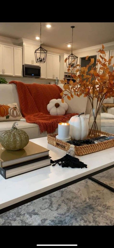 Table Fall Decor, Fall Coffee Table Decor, Fall Apartment Decor, Halloween Living Room, Fall Room Decor, Fall Coffee Table, Easy Fall Decor, Fall Living Room Decor, Fall Living Room