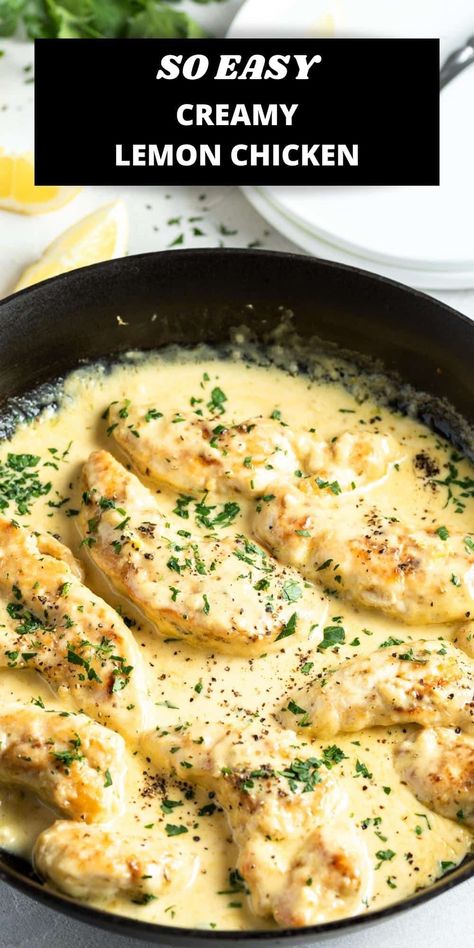 Easy Creamy Lemon Chicken, Chicken Recipes Lemon, Lemon Chicken Breast Recipes, Lemon Sauce For Chicken, Creamy Lemon Chicken, Chicken Tenderloin Recipes, Chicken Tenderloin, Lemon Chicken Recipe, Lemon Garlic Chicken