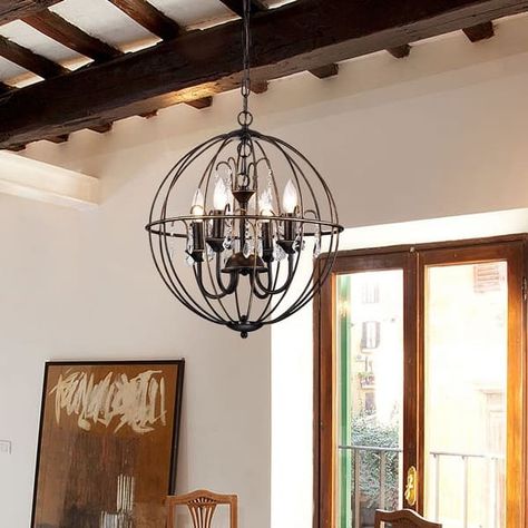 Antique Bronze 4-Light Globe Sphere Orb Cage Chandelier with Crystals - Bed Bath & Beyond - 32765132 Cage Chandelier, Globe Lights, Lighting Store, Ceiling Lighting, Antique Bronze, Ceiling Fan, Bed Bath Beyond, Bed Bath, Bed Bath And Beyond