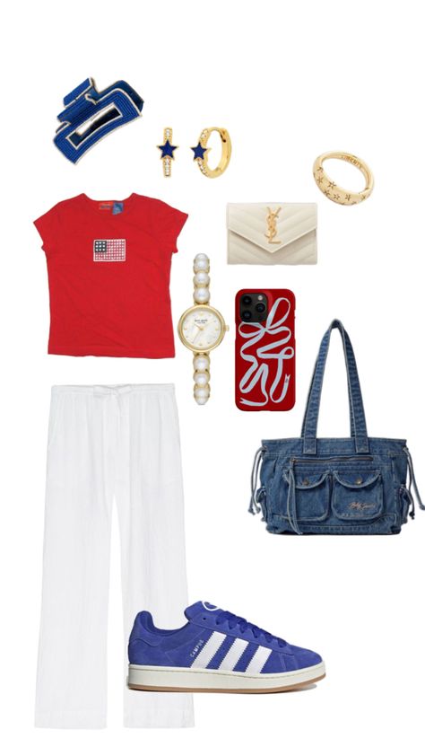 american themed outfit 🇺🇸 #style #fashion #trending #outfit #inspiration #summer 4 July Outfits, Olympics Outfits, Red And Blue Outfit, Usa Outfits, American Themed Outfit, Olympics Party, Outfit Campus, 2024 Fits, Olympic Party