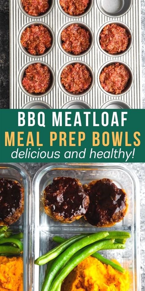 BBQ Meatloaf Meal Prep Bowls are an easy lunch idea that you are going to be so excited to eat! With cajun mashed sweet potatoes, steamed green beans and mini BBQ meatloaves. #sweetpeasandsaffron #mealprep #lunch #beef Meatloaf Meal Prep, Meal Prep Dessert, Mealprep Lunch, Easy Lunch Idea, Preppy Boy, Teacher Lunches, Bbq Meatloaf, Mini Meals, Lunch Bowls