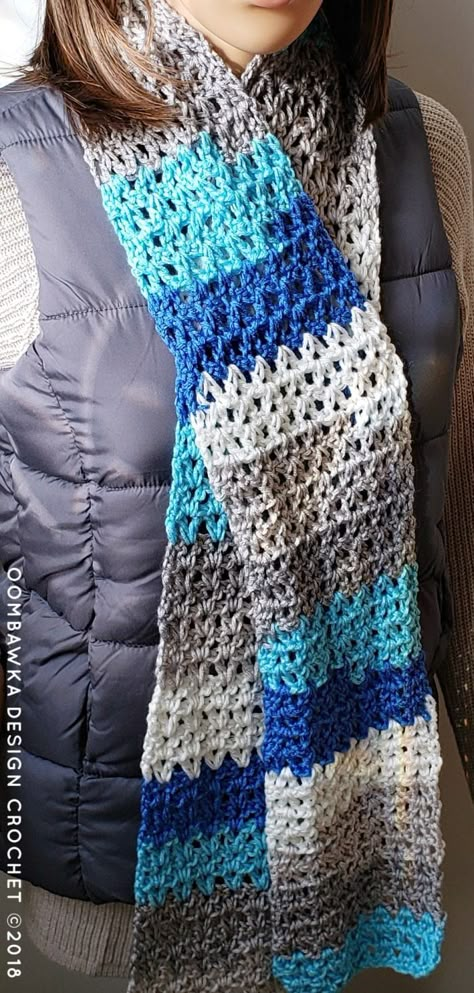 My Basic V-Stitch Scarf Pattern by Rhondda Mol Oombawka Design Crochet PIN Crochet Stitches Scarf, V Stitch Crochet, Crochet Scarf For Beginners, Crochet Scarf Easy, Crochet Hat For Beginners, Crochet Scarf Patterns, شال كروشيه, Crochet Scarf Pattern, Crochet Scarf Pattern Free