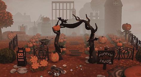 Animal Crossing Designs on Instagram: “This haunted pumpkin patch looks extra spooky with the fog 🌫 (the player TT to early November in the early morning to get the fog!) -…” Acnh Halloween Island Ideas, Pumpkin Patch Pictures, Animals Crossing, Ac New Leaf, Animal Crossing Guide, Animal Crossing Wild World, Island Theme, New Animal Crossing, Spooky Designs