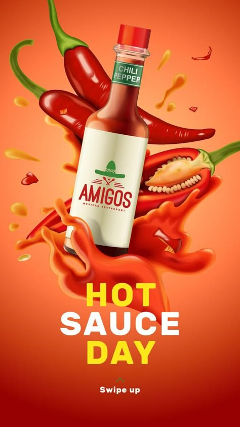 Sauce Ads Design, Spicy Food Creative Ads, Spicy Graphic Design, Ketchup Poster, Hot Sauce Poster, Sauce Ads, Hot Sauce Packaging, Pakistan Design, Meta Ads