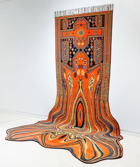 Faig Ahmed Artist Creates Avant-Garde Carpets Which Appear to Melt Into Viscous Puddles Faig Ahmed, Red Tapestry, Contemporary Textiles, Colossal Art, Carpet Installation, Modern Crafts, Magic Carpet, Traditional Crafts, Land Art