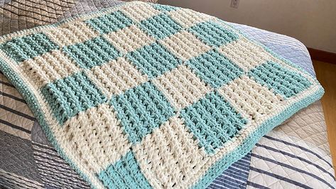 Crochet Checker Baby Blanket | The Crochet Crowd Crochet Crowd Patterns, Checker Blanket, Crotchet Baby Blanket, Crochet Baby Blanket Sizes, Bulky Yarn Crochet, Baby Blanket Tutorial, Free Baby Blanket Patterns, The Crochet Crowd, Blanket Tutorial