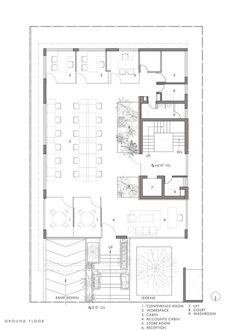 Atech Solutions Offices / Studio 4A | ArchDaily Commercial Office Building Floor Plans, Architecture Office Plan Layout, Office Building Floor Plan, Interior Architecture Office, Office Building Plans, Staircase Layout, Commercial Building Plans, Office Layout Plan, Tropical City