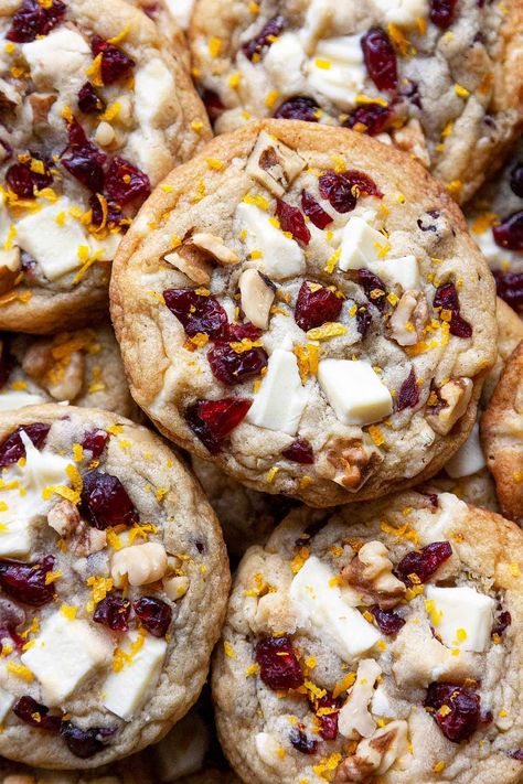 Chocolate Cranberry Cookies, Cranberry Cookies Recipes, Cranberry Orange Cookies, Cranberry Bliss Bars, White Chocolate Cranberry Cookies, Chocolate Cranberry, Orange Cookies, White Chocolate Cookies, White Chocolate Cranberry