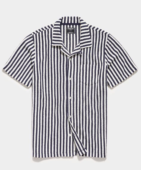 Vertical Striped Shirt Outfit Men, Striped Shirt Outfit Men, Vertical Striped Shirt, Poolside Glamour, Boucle Sweater, Button Down Polo, Todd Snyder, Sweater Collection, Terry Cloth