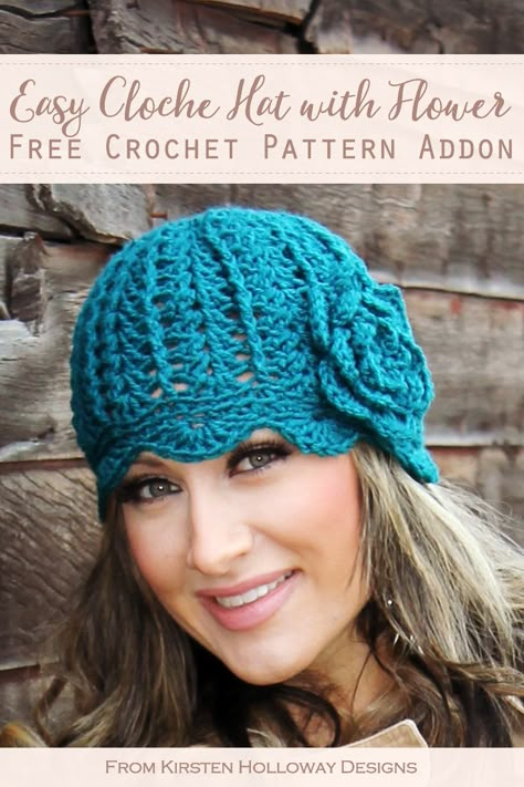 Crochet Hat Flowers Free Pattern, Cute Crochet Hats For Women, Cloche Crochet Hat Pattern Free, Crochet Beanie With Flower, Summer Beanie Crochet, Crocheted Hats For Women, Crochet Winter Hat Free Pattern Women, Crochet Flower For Hat, Crochet Hats With Flowers