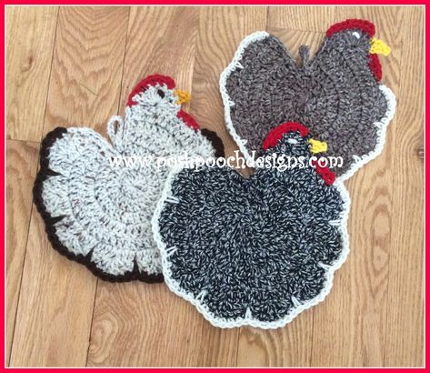 Posh Pooch Designs Dog Clothes: Cluck, The Chicken Pot Holder | Posh Pooch Designs Chicken Potholder Pattern, Chicken Pot Holders, Chicken Pot Holder, Chicken Potholder, Motif Mandala Crochet, Crochet Pot Holders Free Pattern, Crochet Pot Holders, Crochet Elephant Pattern, Chicken Crochet