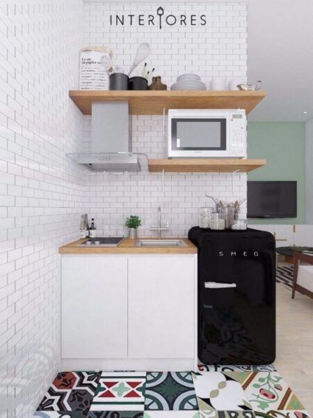 Modelos de cocinas kitchenette modernas - Casa Web Dapur Rustic, Tiny Kitchen Design, Desain Pantry, Small Apartment Kitchen, Girly Decor, Kabinet Dapur, Basement Kitchen, Deco Studio, Small Kitchen Decor