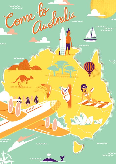 Illustratorをマスターする！すごいチュートリアル、使い方まとめ 2015年7月度                                                                                                                                                     もっと見る Posters Australia, Adobe Illustrator Tutorial, Australian Vintage, Illustrated Maps, Australian Travel, Outback Australia, Travel Vintage, Adobe Illustrator Tutorials, Retro Graphics