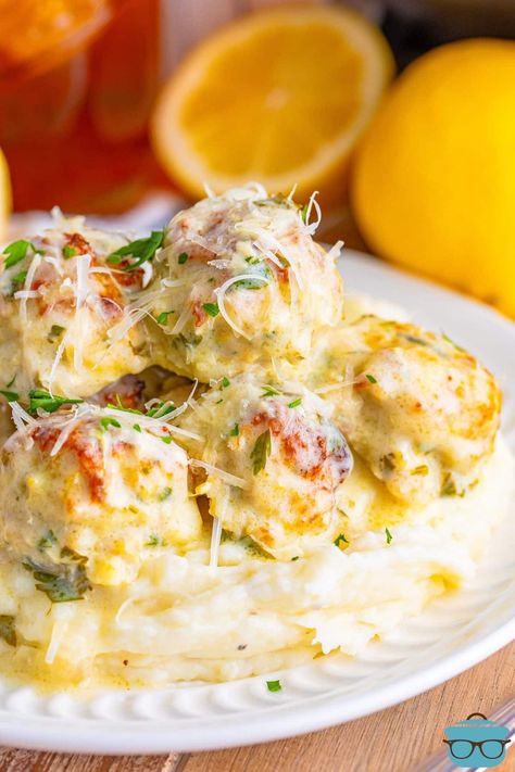 Chicken Piccata Meatballs - The Country Cook Allrecipes Chicken Piccata Meatballs, Chicken Picatta Meatballs Allrecipes, Chicken Piccata Meatballs, Chicken Burger Patties, Bacon Wrapped Meatballs, Honey Garlic Meatballs, Eat More Chicken, Tender Meatballs, Parmesan Meatballs