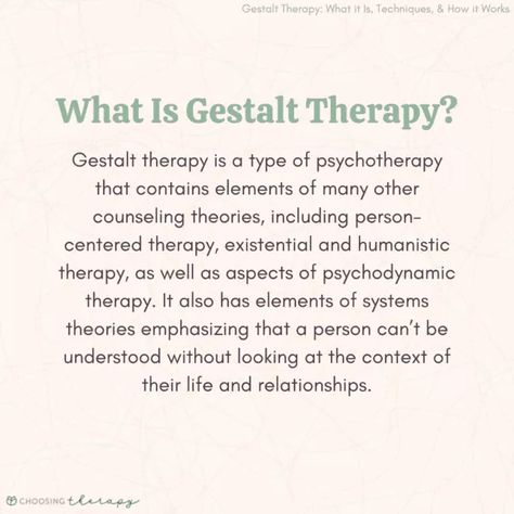 Gestalt Therapy Techniques, Nce Prep, Counselling Theories, Counseling Theories, Gestalt Theory, Mindfulness Therapy, Psychiatric Nurse, School Counselor Resources, Counseling Tips