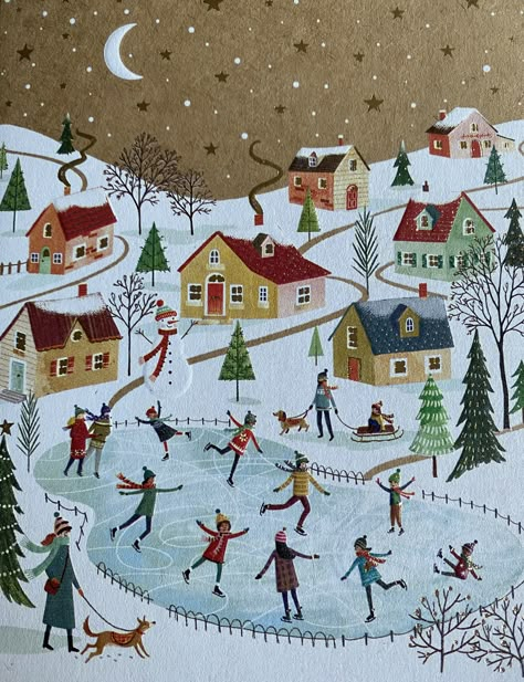 Christmas Skating, Skating Rink, Ice Rink, Christmas Illustration, Christmas Deco, Jingle Bells, Skating, Design Art, Digital Art