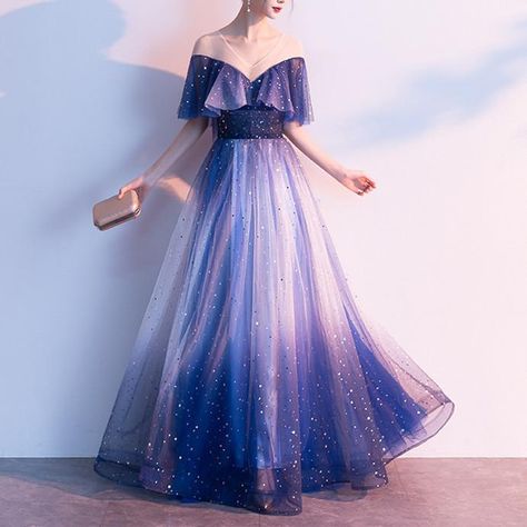 Navy Fairy Falbala Galaxy Maxi Dress SP14454 – SpreePicky Galaxy Wedding Dress, Long Dress Aesthetic, Galaxy Dress, Dress Wedding Party, 파티 드레스, Wedding Party Dress, Blue Tulle, Long Bridesmaid Dress, Pretty Prom Dresses