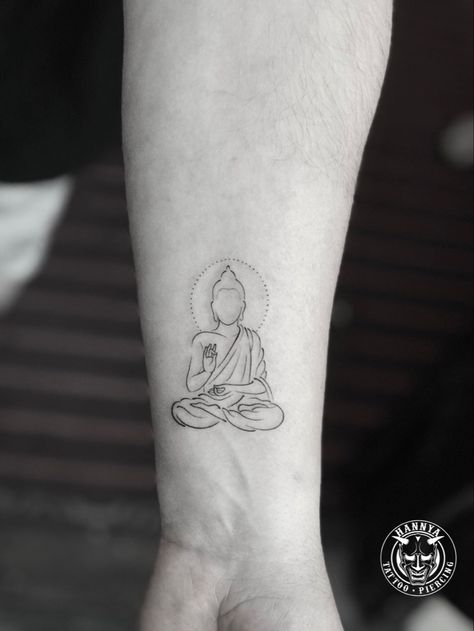 Simple Buddhist Tattoo, Minimal Buddha Tattoo, Buddha Palm Tattoo, Zen Buddhism Tattoo, Tiny Buddha Tattoo, Buddah Tattoo For Women Arm, Bhuddist Tattoo, Buddhism Tattoo Symbols, Zen Tattoo Men