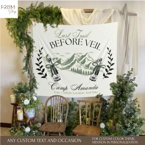 Introducing our Custom Camping/ Hiking/ Outdoor theme party banner, 🏕️🔥 Perfect for birthdays, weddings, engagements, bachelor(ette) parties, and more! 🎈💍 Add a cozy touch of the great outdoors to your special occasion with this versatile decor piece., a versatile and captivating addition to your celebration, designed to embrace a fusion of Camping theme. This unique banner serves as a perfect party banner and decor, providing an unforgettable backdrop for your special occasion Outdoor Theme Party, Camp Theme Party, Last Trail Before The Veil, Camp Bach, Hen Ideas, Camp Theme, Party Girlande, Personalized Bride, Camping Theme