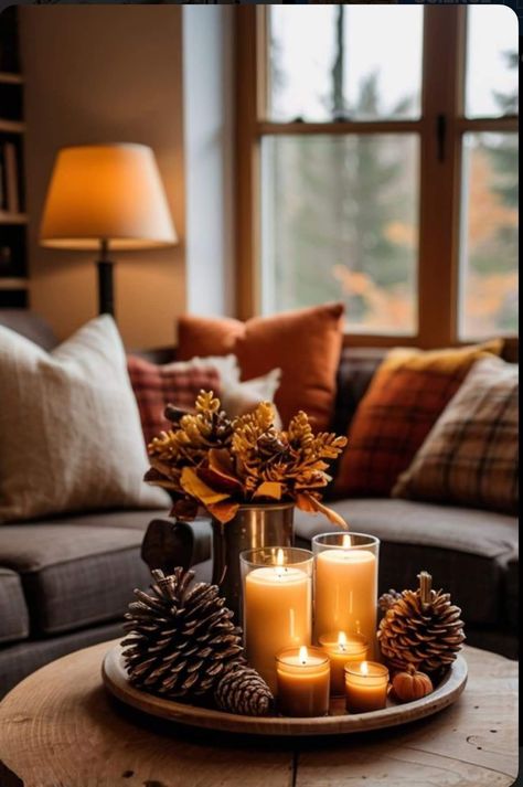 Fall Decor All Year, Interior Autumn Decor, Fall Living Room Decor With Black Couch, Fall Kitchen And Living Room Decor, Autumn Pillows Living Room, Autumn Home Decor Minimalist, Fall Decor Ideas For An Apartment, Fall Living Room Decor With Grey Couch, Modern House Fall Decor