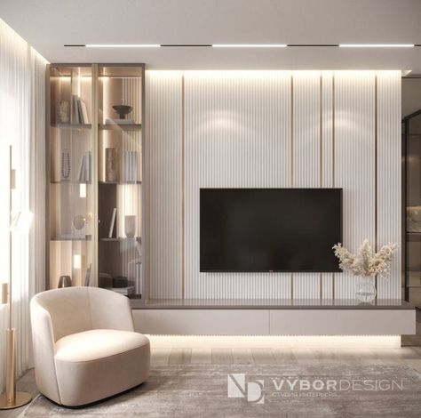 LCD screen panel ideas Neoclassical Tv Wall Design, Hall Tv Unit, Tv Wall Decor Living Room, Backdrop Tv, Modern Tv Room, Bedroom Lighting Ideas, Modern Tv Unit Designs, Bedroom Tv Wall, Unit Interior Design