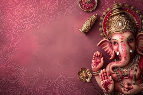 Ganpati Banner Background, Ganpati Bappa Invitation Card Background, Ganesh Invitation Card, Background Images For Ganpati Invitation, Naan Photography, Ganesh Card Background, Ganesh Chaturthi Banner Background, Indian Wedding Stage Decoration, Hindu Background