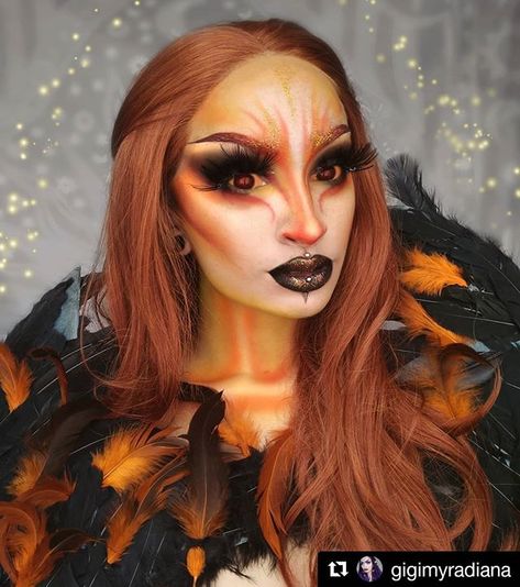 Phoenix  Halloween Makeup Body Painting Art Idea From  @gigimyradiana   Will you try it??  Tag your friend who'll love this!   Follow @halloweencolor for Daily Creative Halloween Ideas Tag us @halloweencolor & #halloweencolor to get featured!    #halloweenmakeup #Halloween #halloween2018 #halloweenmakeupideas #halloweenspirit #halloweencostume #halloweenwitch #halloweenzombie #isithalloweenyet #zombiemakeup #Skeletonmakeup #bodypainting #halloweenmakeuptutorial #sfxmakeup #makeupartist #makeuppa Face Halloween Makeup, Phoenix Makeup, Dragon Makeup, Phoenix Costume, Face Awards, Fire Fairy, Creepy Halloween Makeup, Painting Face, Body Painting Art