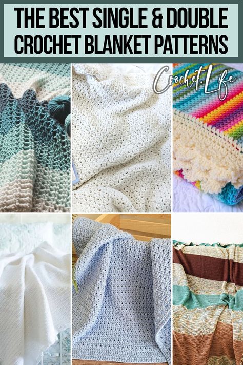 You're not going to believe how easy it is to make each of these 11 beautiful single and double crochet blanket patterns, whether you're a new crocheter or have been making blankets for years. Single And Double Crochet Blanket, Linked Double Crochet Blanket, Twin Blanket Crochet Pattern, Basic Blanket Crochet Patterns, Twin Bed Crochet Blanket Patterns Free, Yearly Crochet Blanket, Basic Crochet Blanket Patterns, Twin Size Afghan Crochet Pattern, Fun Crochet Stitches For Blankets