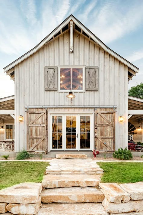 Starlight Barn-02 Taupe Barndominium Exterior, Barn Plans With Apartment, House And Barn Property Layout, Metal Barns Exterior, Barn With Loft Apartment, Barn Homes Interiors, Pole Barn Colors Scheme, Metal Shed House, Barn Window Ideas