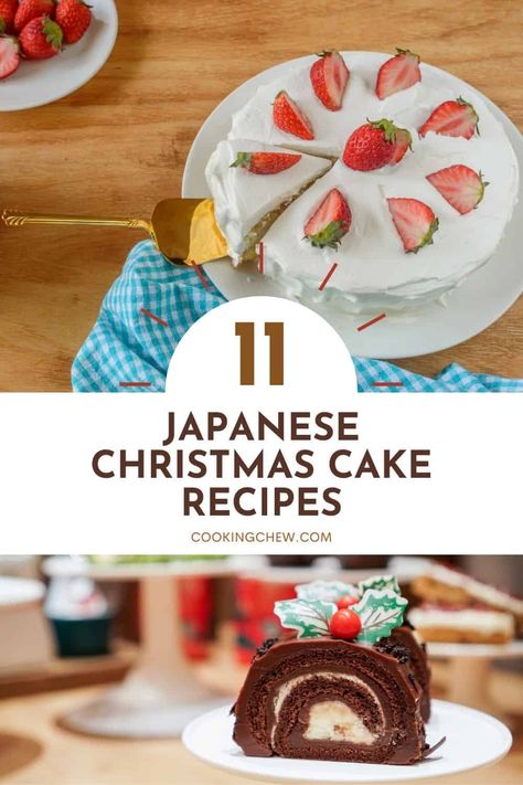 Are you trying to find the best Japanese Christmas cake recipes? We've rounded up 11 Japanese Christmas cakes that are sure to inspire you. Which dessert recipe you will choose to make first. Korean Cakes Ideas, Japanese Cake Recipe, Japanese Christmas Traditions, Japanese Strawberry Shortcake, Japanese Christmas Cake, Matcha Roll Cake, Yule Logs, Easy Christmas Cake Recipe, Christmas Cheesecake