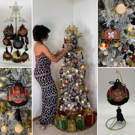 African American Themed Christmas Tree, African Christmas Tree Ideas, Afrocentric Christmas Tree, African American Christmas Decorations, African Christmas Decor, African American Christmas Tree, African Christmas Tree, Nigerian Christmas, African Christmas Decorations