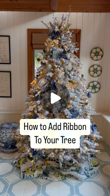 Christina on Instagram: "Adding dimensional wired ribbon to a Christmas tree is a great way to bring in more sparkle and fullness, and give it a designer touch. I like to pick two ribbons for my tree, one that’s sparkly and one that is textural. Save this video for when you’re ready to decorate, but don’t wait to long to shop for your ribbon, it does sell out quickly, and it doesn’t get restocked. My tree is a @kingofchristmas 7.5’ queen flock, what other questions do you have about decorating this year?" Christmas Bling Decorations, Christmas Tree With Wide Mesh Ribbon, How Do You Add Ribbon To A Christmas Tree, How To Decorate A Christmas Tree With A Ribbon, Real Christmas Tree Ribbon, Angelic Christmas Tree, Christmas Tree With Flowers And Ribbon, Flocked Tree With Ribbon, Best Way To Put Ribbon On Christmas Tree