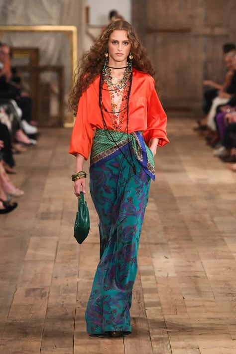 Silk Wide Leg Pants, Mode Hippie, Moda Paris, Sienna Miller, Ralph Lauren Style, Ralph Lauren Collection, Spring Summer 2024, Fashion 2024, Estilo Boho