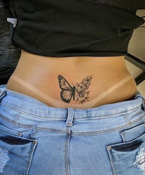 Spine Tattoos For Women Butterflies, Butterfly Back Tattoo, Basic Tattoos, Butterfly Tattoos For Women, Hip Tattoos Women, Petite Tattoos, Spine Tattoos For Women, Pretty Tattoos For Women, Tattoos For Black Skin