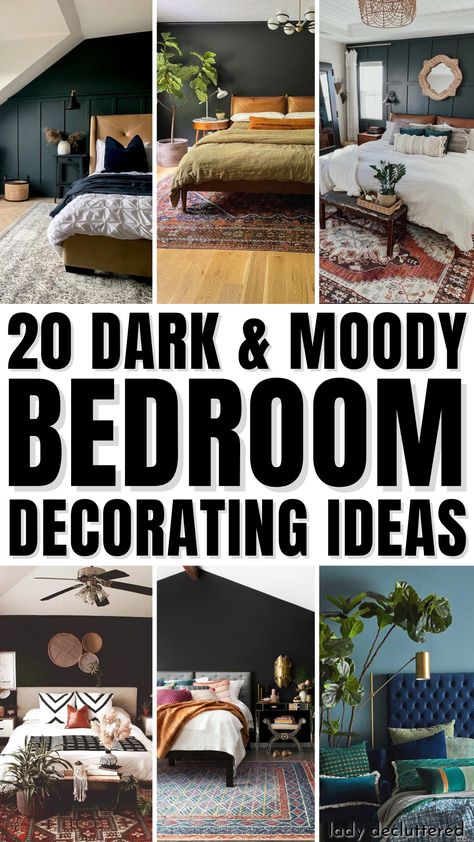 20 Dark & Moody Bedroom Decorating Ideas Moody Bedroom Decor, Dark Moody Bedroom, Dark Cozy Bedroom, Dark And Moody Bedroom, Moody Bedroom, Design Jersey, Canker Sore, Dark Bedroom, Bad Inspiration