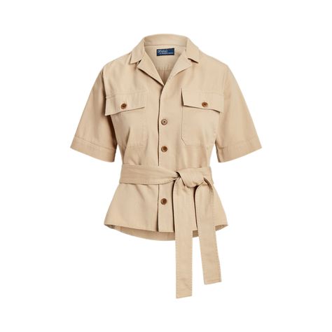 Belted Twill Short-Sleeve Utility Shirt for Women | Ralph Lauren® UK Polo Ralph Lauren Women, Twill Shorts, Pantalon Large, Ralph Lauren Tops, Shorts With Pockets, Light Beige, Jacket Tops, Shirt Online, Clothes For Sale