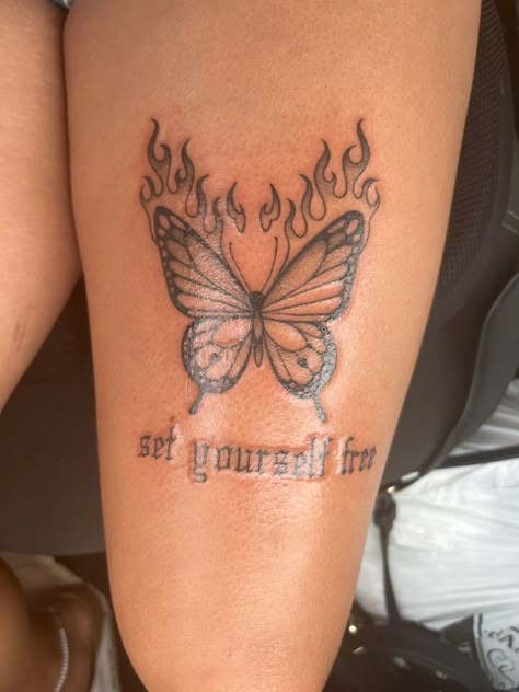 Butterfly And Fire Tattoo, Aesthetic Forearm Tattoos For Women, Flowers And Fire Tattoo, Tap Out Tattoo Session, Female Arm Tattoos Ideas Half Sleeves Unique, Angel On Fire Tattoo, Tattoo Eyes Woman, Butterfly With Fire Tattoo, Letting Go Tattoos