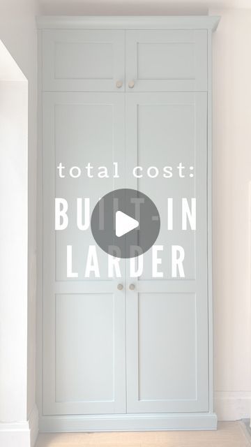 Gemma on Instagram: "I put a poll on stories the other day and the most popular question was how much it cost to make my built in larder cupboard. So here’s a breakdown. It ended up costing about 10% of what it would have cost for someone to make it for me! (Which of course would have been much higher quality but wasn’t a practical option for us).
All wood and sheet materials were from @selcobw 
Screws, pins, hinges, drawer runners were @screwfix_uk 
Skirting and coving from @bandq_uk 
Spice racks @ikeauk 
Painted in Gresham Blue from @makeitrustoleum which I had left over from painting the kitchen cabinets. 
.
.
.
.
#larder #pantrycupboard #builtin #kitchendesign #diykitchen #girlswhodiy" Full Length Kitchen Cupboards, Diy Larder Cupboard, Built In Pantry Ideas, Larder Cupboard Ideas, Built In Kitchen Cabinets, Dorma Bungalow, Diy Cupboard, Kitchen Larder Cupboard, Larder Pantry